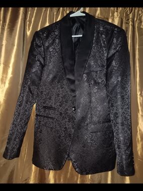 Black Jacquard Shawl Collar Blazer